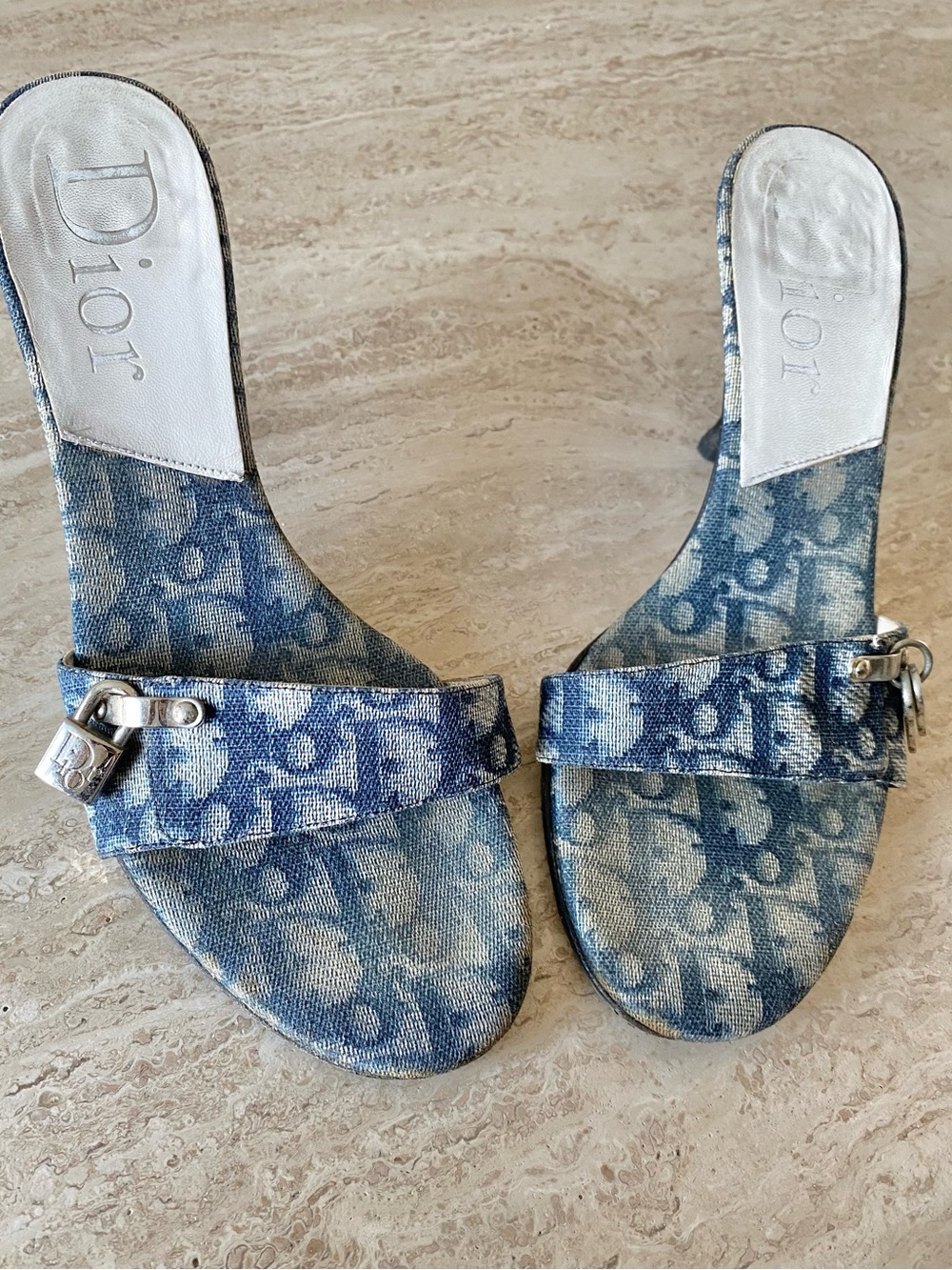 Vintage Dior Trotter Denim Key Lock Sandal Mule Heels - Picture 5 of 10